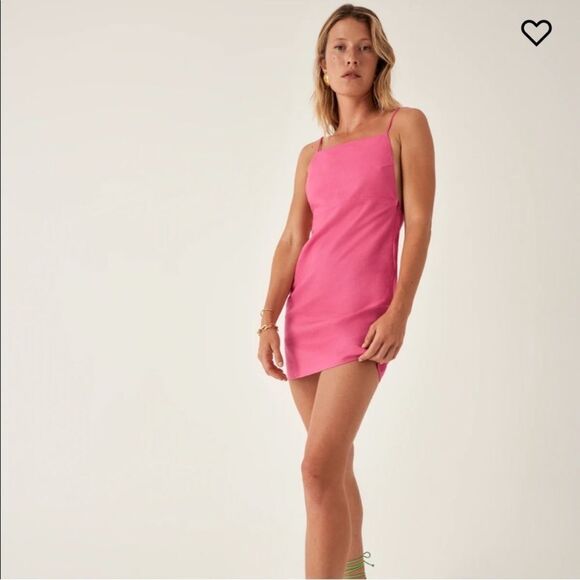 NWT Reformation Wiley Linen Mini Pink Dress Size 10 - Picture 3 of 9